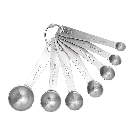 Stainless Steel Measuring Spoons Set 7 Piece Stackable Baking Tools with Scale Marking for Precise Measuring in Kitchen Cooking Baking