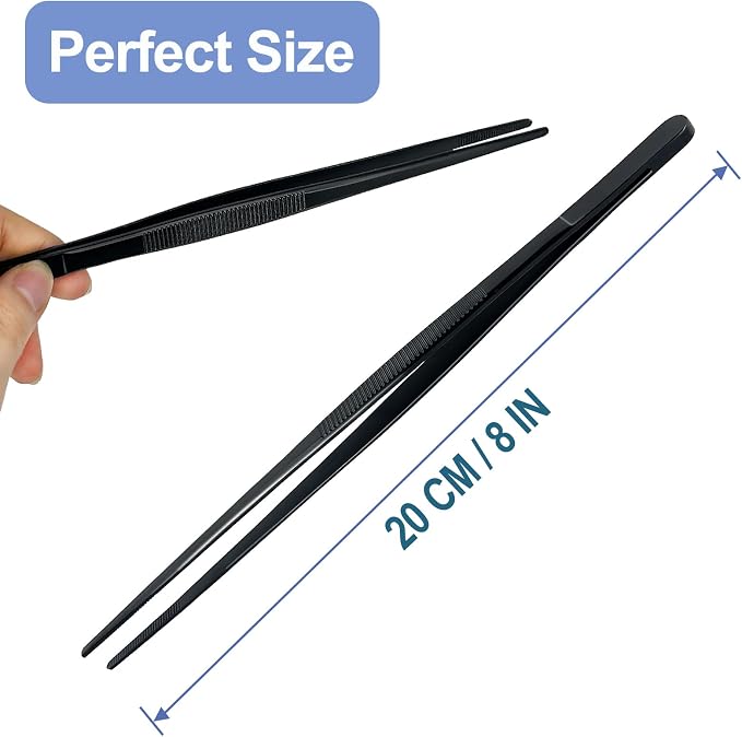 8-Inch Plating Tweezers Culinary Kitchen Tweezers Stainless Steel, Professional Chef Tweezer for Cooking Food Design