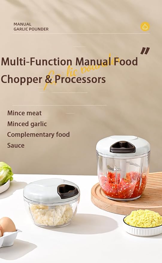 Manual Food Chopper Vegetable Processor, Portable Hand Pull String Garlic Mincer Onion Cutter for Veggies, Ginger, Fruits, Nuts Kitchen Cooking, Herbs, etc., 500ml, Kitchen Cooking Tool