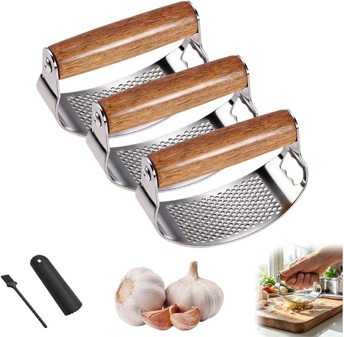 Upgraded Garlic Press Rocker, Manual Garlic Presser with Peeler, Wide Handle Garlic Chopper Grinder for Home Kitchen Gadgets Tools (3PC)