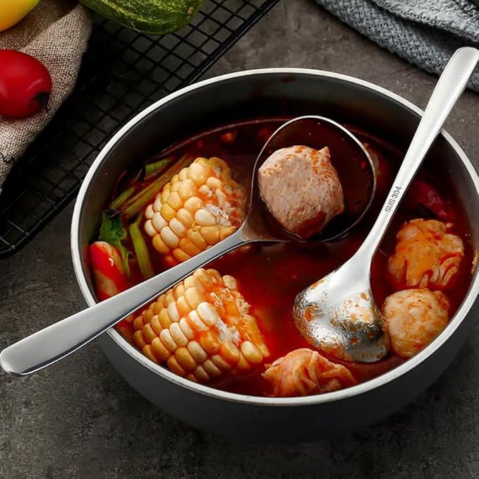 2pcs Soup Serving Ladle Small Soup Spoon Stainless Steel Gravy Soup Spoon Kitchen Utensil Cooking Long Handle Soup Spoon(sliver)