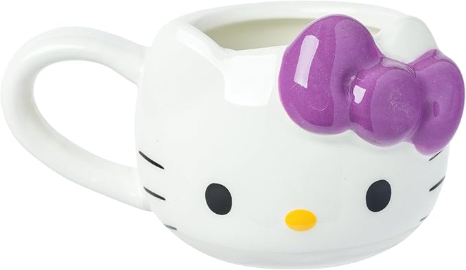 Silver Buffalo Sanrio Hello Kitty Different Color Bows 4 Pack 3D Sculpted Ceramic Mini Mug Set, Perfect as a Sugar, Cream, or Milk Set