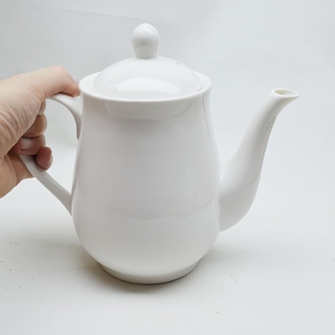 White Porcelain Teapot, Big Tea Pot Coffee Tea Water Pot Vintage Ceramic Gooseneck Kettle (49oz)