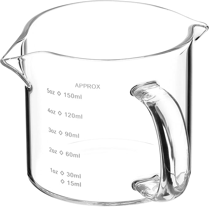 Yardwe 5oz Espresso Measuring Cup with Handle, Double Spouts Shot Glasses for Coffee Accessories and Measuring Milk Frother Pitcher