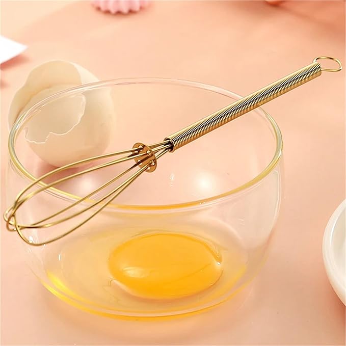 Stainless Steel Whisk Egg Beater Manual Balloon Wire Whisk Milk Blender Kitchen Tool(LGold)