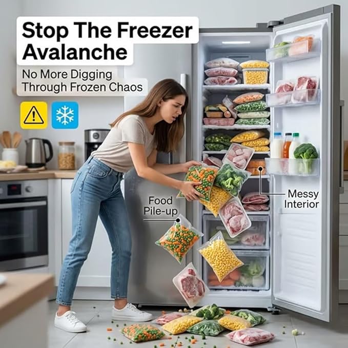 Crystal Clear Freezer Storage Bins, Clear Plastic Storage Bins for Pantry Organizers and Storage, Kitchen Stackable Containers with Handle for Refrigerator, Fridge, Cabinet (2, L)