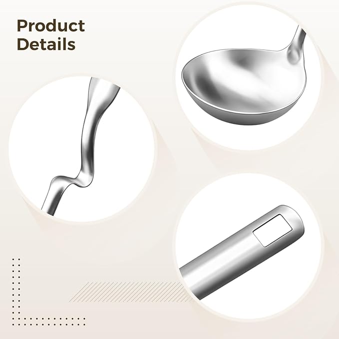4 Pcs Stainless Steel Ladle Spoon Set for Cooking, Includes 2 Soup Spoons and 2 Slotted Spoons, Hot Pot Strainer Spoons, Long Handle, Rust-Resistant, Easy to Clean, Ideal for Serving Soups and Liquids