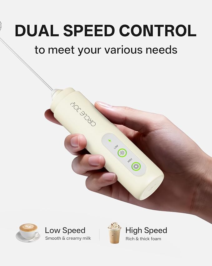 CIRCLE JOY Rechargeable 2-Speed Milk Frother with Dual Spring Whisk, Electric Coffee Frother Handheld, Portable Mixer Wand for Protein Powder Matcha Lattes Cappuccino, Home Kitchen Gifts