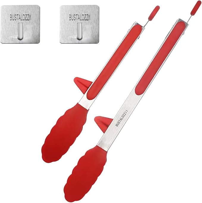 Kitchen Tongs with Silicone Tips 12-9Inch Stainless Steel Tongs for Cooking Heat Resistant Silicone Cooking Tongs Perfect for Grilling, Salad, and Canning,Link 2ps (red)