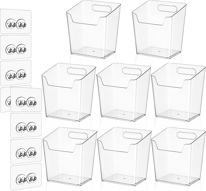 8-Pack Cabinet Door Organizer Adhesive, Hanging Storage Bins, Stick on Small Wall Basket, Makeup Organizer Caddy, Under Inside Cabinet Storage Container for Kitchen, Bathroom Organizer, Office, Dorm