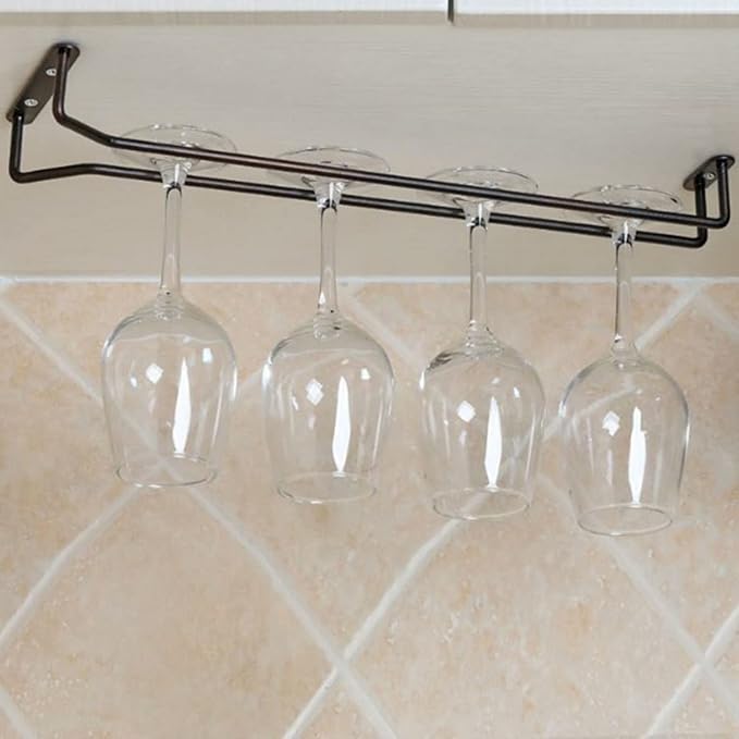 Single Rail Wine Glass Rack, Under Cabinet Wine Glass Holder Stemware Rack, Hanging glass storage rack apply to Kitchen Bar 3 sizes (Color : Black, Size : 40cm)