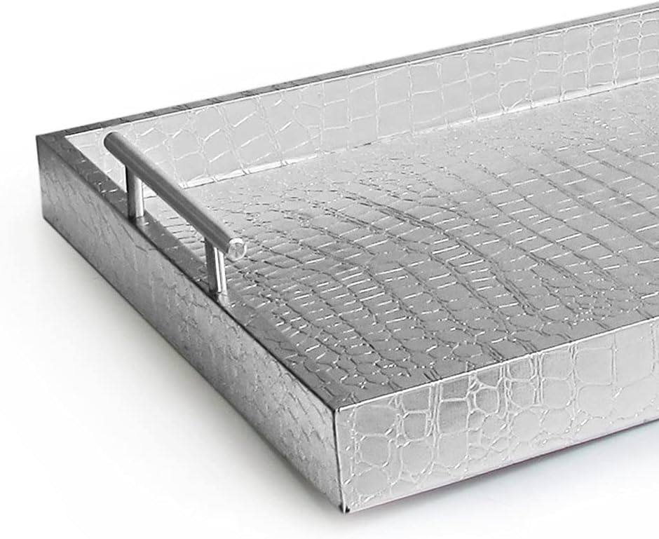 American Atelier Alligator Tray with Metal Handles, Silver