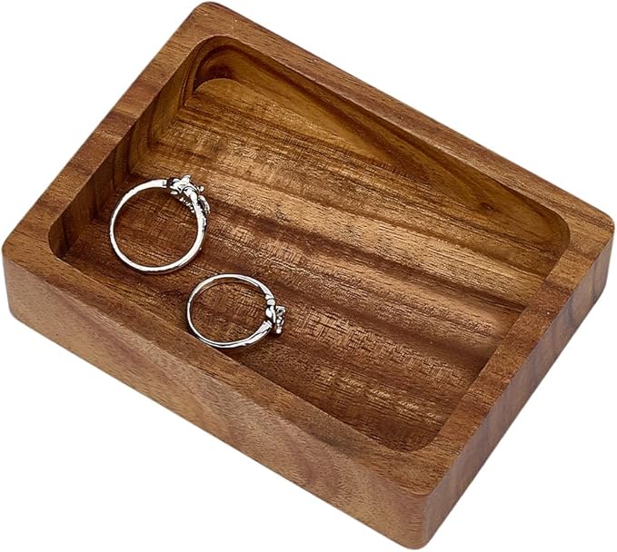 MAYJOYDIY Acacia Wood Rectangular Serving Tray, Rectangular Wood Serving Platter for Display Collectible Ring Jewelry Earring Necklace Trinkets Decorative Organizer 3.9" x 2.9"