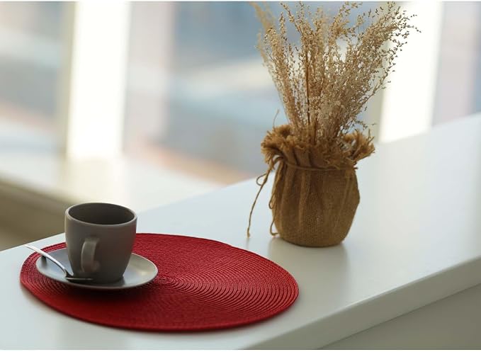 FunWheat Round Braided Placemats Set of 4 Place Mats for Dining Tables Woven Washable Non-Slip Table mats Small 13 inch(S Red, 4pcs)