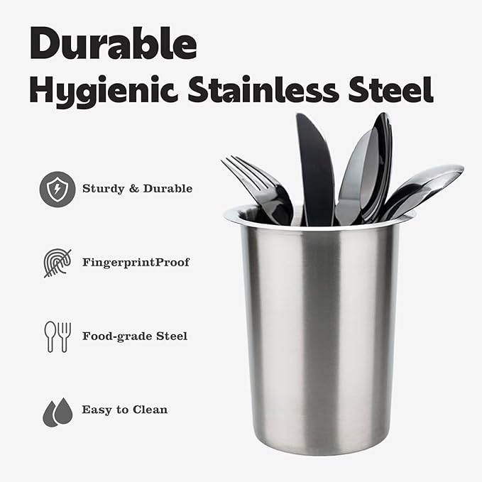 MeowvCraft Stainless Steel Utensil Holder, 5.4 x 4.5 Kitchen Caddy for Countertop, Cooking Utensil Crock for Spoon and Fork, Rust Resistant-Home, Bars and Commercial Use