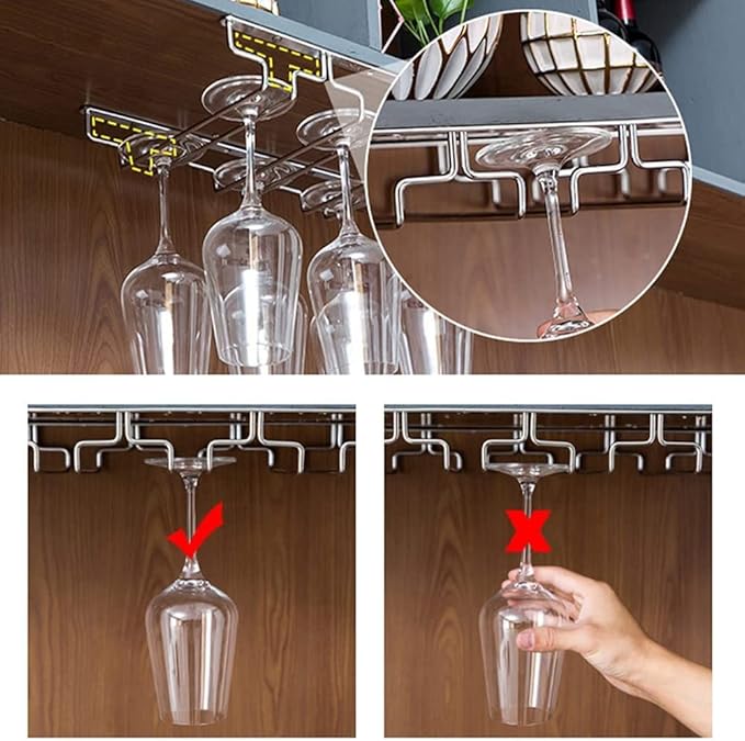 NWB Wine Glass Rack, Under Cabinet Wine Glass Holder Stainless Steel Stemware Rack - Hanging Stemware Holder,Wine Bottle Holder for Cabinet Kitchen Bar (Size : 57 * 22. 5cm(22. 4 * 8.9in))