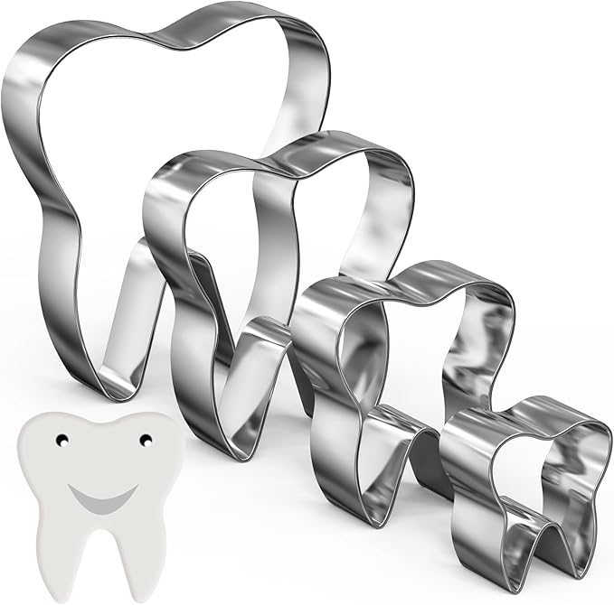 Havawish 4 Pcs Cookie Cutter Set: 5in, 4in, 3in, 2in Stainless Steel Tooth Cookie Cutter for Baking, Fondant, Fruit, Bread, Party Decorations