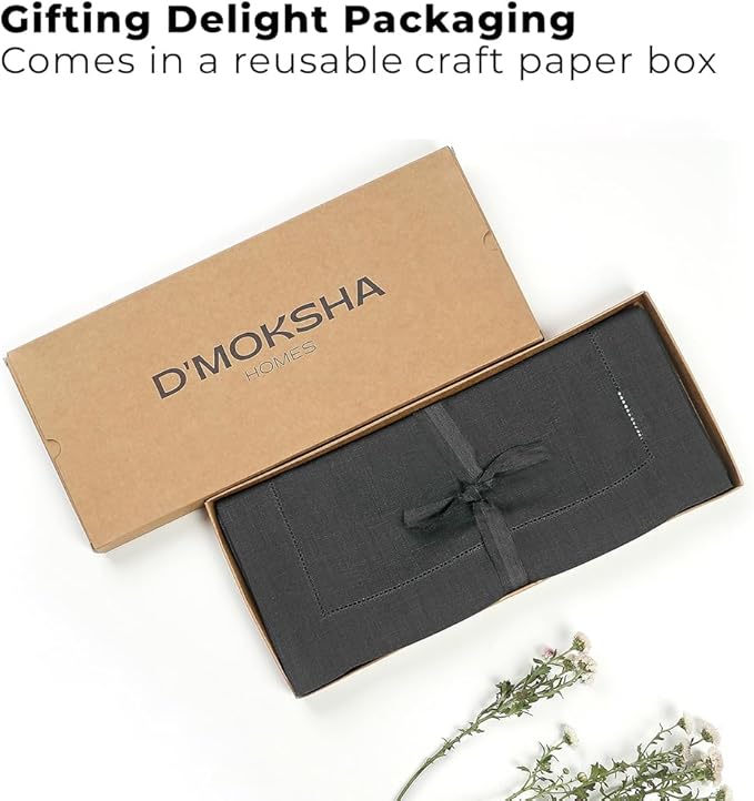 Signature Linen™ by D'Moksha Charcoal Grey Table Runner 60 Inches, 100% Pure Linen, Hemstitch, Coffee Table Runner, 14 x 60 Inch for Dresser Tables- Summer, Father's Day