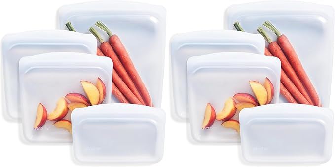 Stasher Silicone Reusable Storage Bags,Reusable Freezer Bags,Microwave,Dishwasher,Oven Safe,Sous Vide,Premium Lunch Containers,Eco Friendly,Food Storage Bag,Snack-Bags,Clear,(Pack of 8)
