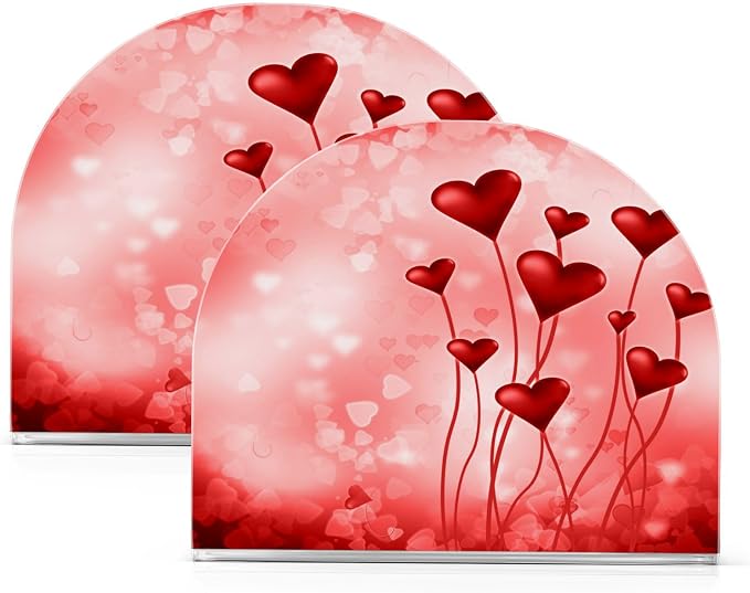 Valentine's Day Pink Hearts Napkin Holder for Tables Paper Cocktail Napkin Holders for Kitchen and Dinning, Acrylic Dinner Napkin Dispenser for Restaurant Home Decor Bar Accessories 2 Pack