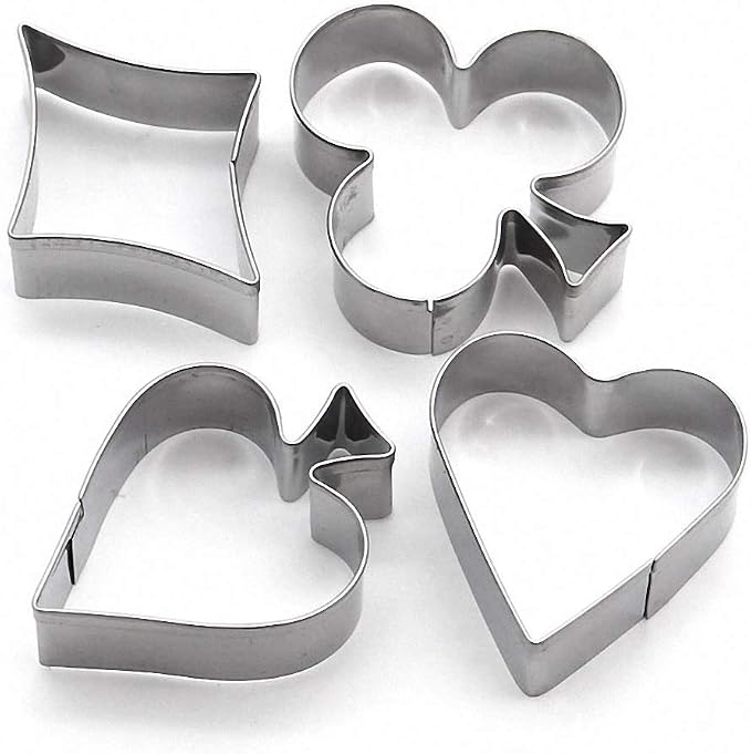 4Pcs/Set SMALL SIZE Casino Playing Cards Suit Stainless Steel Cookie Cutters Poker Playing Bridge Fondant Cutters Set Cake Decorating Tool (Spade, Heart, Club and Diamond)