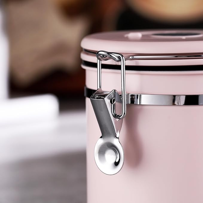Bincoo Pink Coffee Canister, Large Stainless Steel Coffee Bean Storage Container with Date Tracker (800ML)