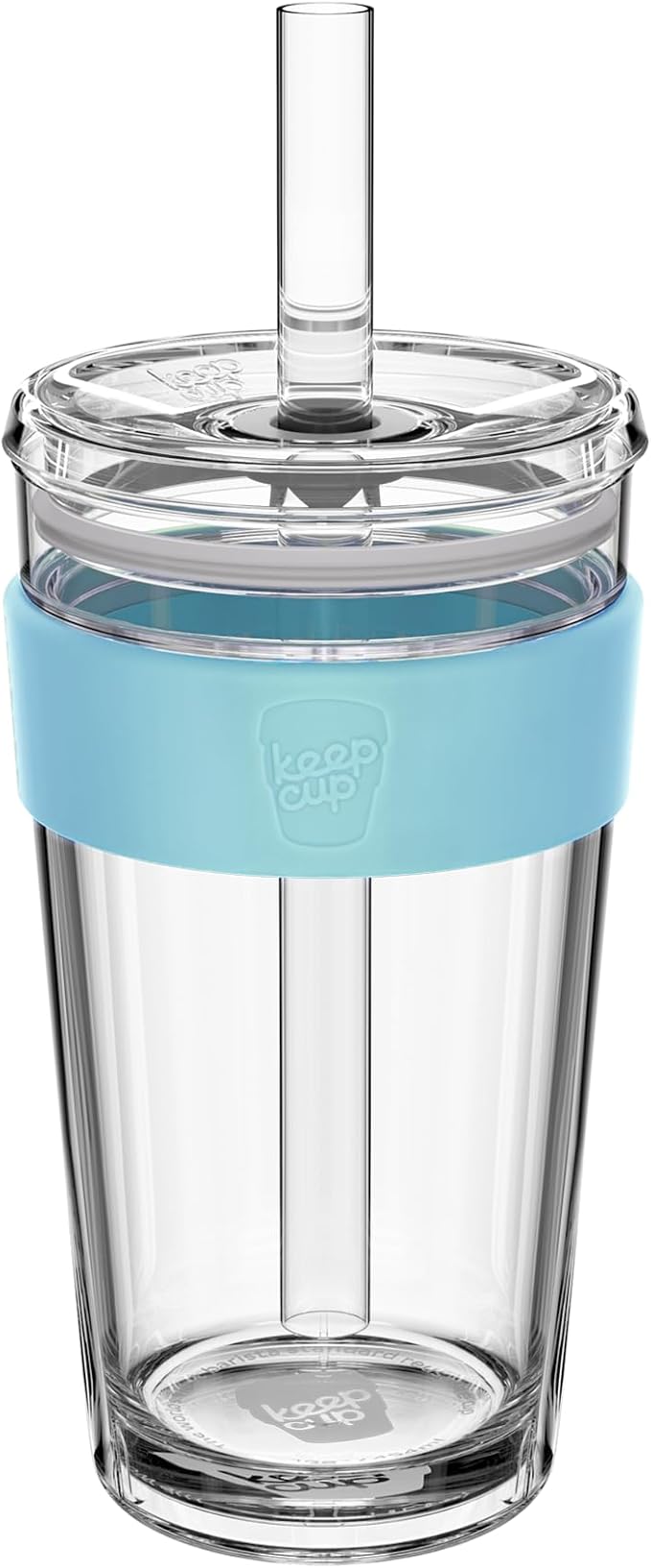 KeepCup Cold Cup - Longplay Double wall Glass Ice Coffee Tumbler with Lid and Straw - 16oz (454ml) - Cloud