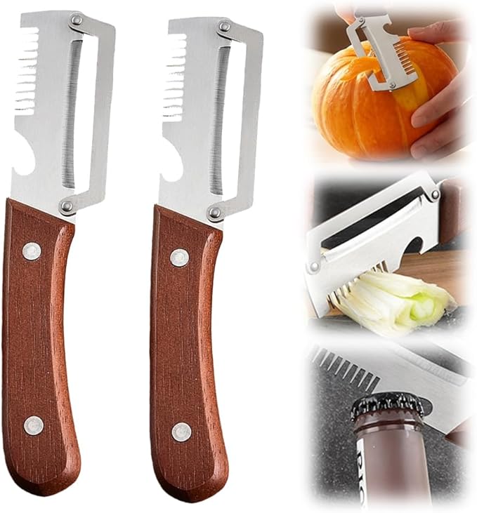 Multifunctional Vegetable Peeler with Wooden Handle and Bottle Opener, 2026 New Kitchen Gadgets Tool for Fruit Pumpkin Peeling Potato Carrot Veggie Peeler (2 PCS)