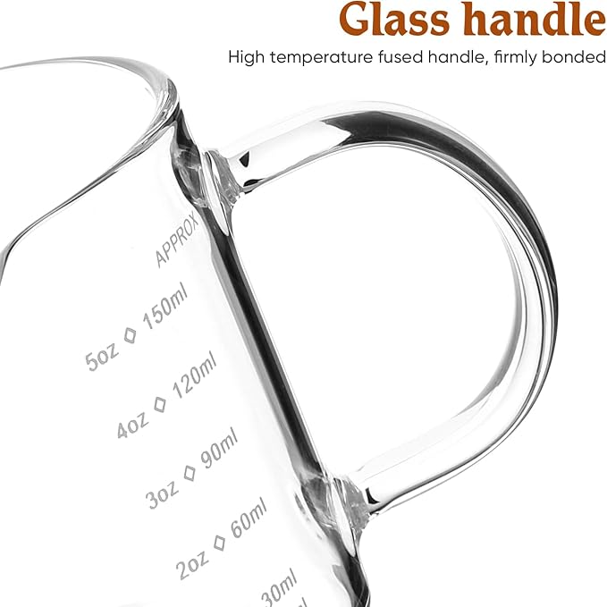 Yardwe 5oz Espresso Measuring Cup with Handle, Double Spouts Shot Glasses for Coffee Accessories and Measuring Milk Frother Pitcher