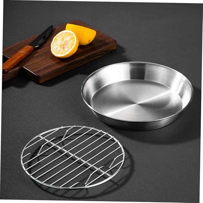 1set Stainless Steel Baking Tray Rack Round Roasting Pan for Draining Oil for Snacks Cakes and Pastries and Practical Design
