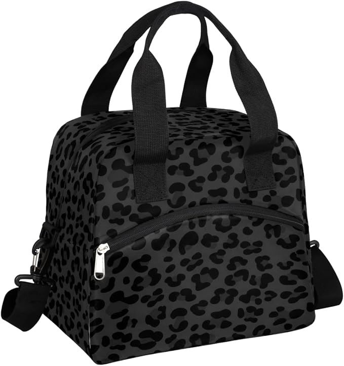 Pardick Leopard Cheetah Black Insulated Lunch Bag for Women Leakproof Lunch Box Large Cooler Thermal Tote Bag with Shoulder Strap Meal Prep Bags for Work School Office Picnic Teen Girls Adult
