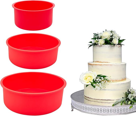 KWAGOCAR 3 Pieces Silicone Cake Pans Round Silicone Molds for Baking Quick Release Bakeware Pans Kitchen Non-Stick Reusable Cake Pan for Baking Layer Cake Cheese Chiffon Cake (4 Inch, 6 Inch, 8 Inch)