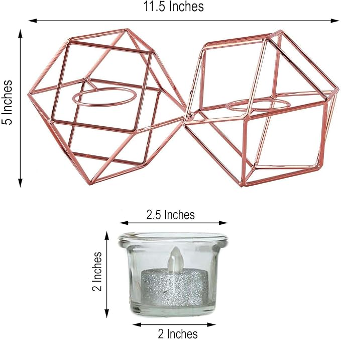 Efavormart 11.5" Rose Gold Geometric Candle Holder Set 2 Metal Geometric Centerpieces Joint Together