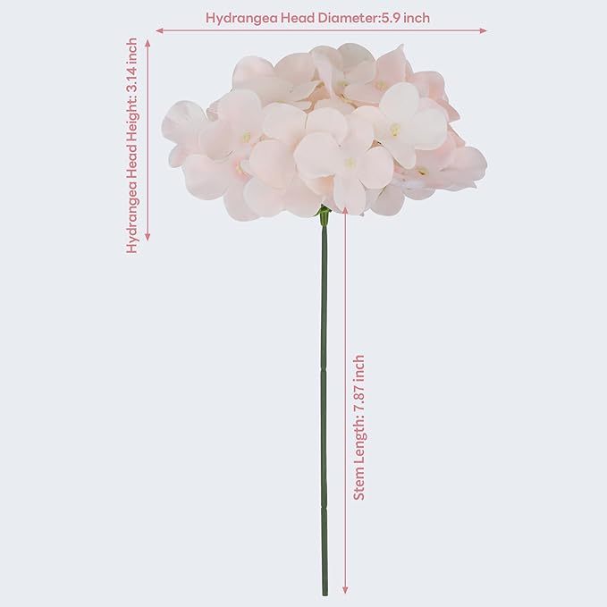 64 PCS Silk Hydrangea Flowers with Detachable Stems, Full Artificial Hydrangea Heads for Wedding Centerpieces, Bridal Shower Bouquets, DIY Floral Arrangements & Home Decor