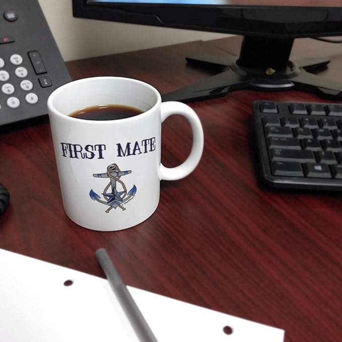 Captain & First Mate Couples Nautical Mug Set Sailing Boat Bundle 2 Pack 11oz Ceramic Coffee Mugs White