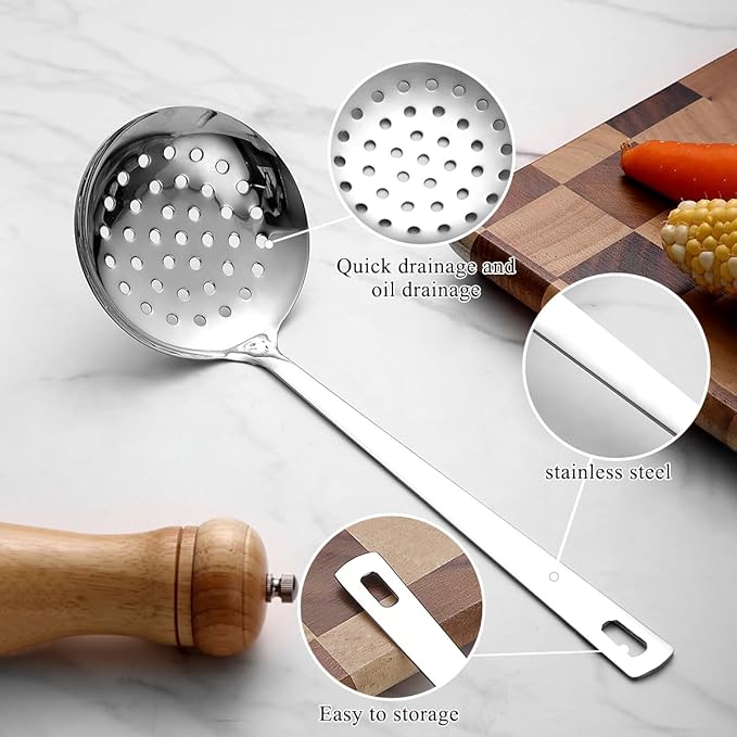 Berglander Kitchen Skimmer Slotted Spoon - Stainless Steel Spider Strainer for Straining Pasta/Cooking/Frying, Durable Rust-Resistant Kitchen Utensils Skimmer Ladle