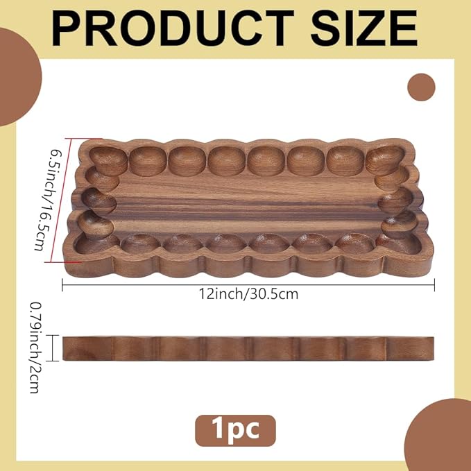 Wood Decorative Tray with Scalloped Edge Acacia Wood Rectangle Serving Trays Organization Coffee Table Wooden Trays for Living Room Bedroom Entryway Kitchen Home Decor and Vanity Storage