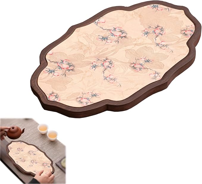 Walnut Wood Serving Tray, Tea Tray,Kungfu Tea Table Placemat,Oval Wooden Plates Decorative Farmhouse Platter for Tea Table,Coffee Table, Ottoman, for Kitchen Counter Home,Living Room,Party