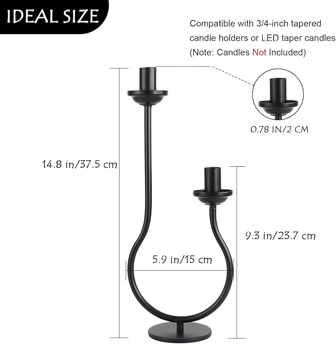 Black Metal Taper Candle Holder Candlestick Holder, Modern Tall Candelabra Decorative Centerpiece Candle Stand for Table Fireplace Mantel Wedding Housewarming Gift