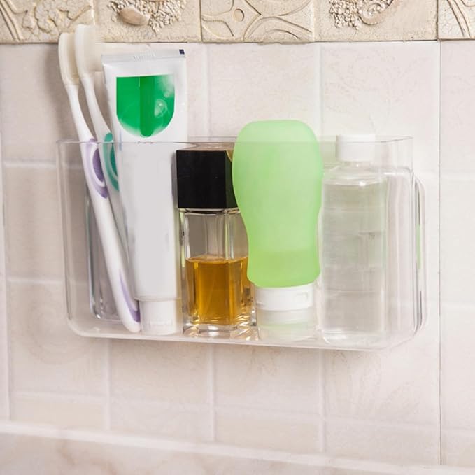 HOMSFOU 1Pc Wall Mounted Plastic Storage Container Clear No Punch Sundry Box for Home Kitchen Organization Holder for Tableware Space Saving for Restaurants and Buffets