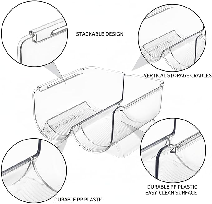 Stackable Cup Organizer Bin, Clear PP Plastic Vertical Storage Container for Kitchen Cabinet and Pantry (1 PC)