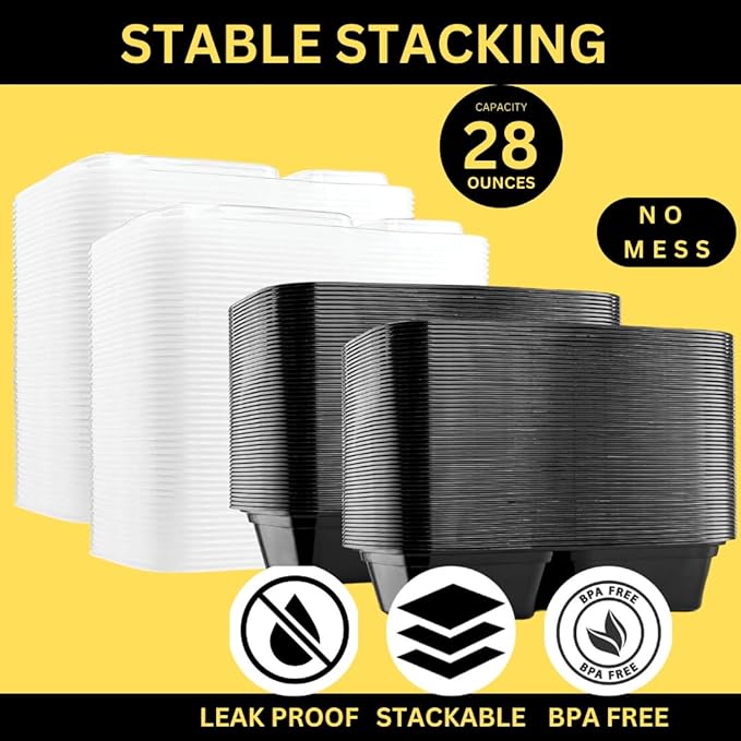 Meal Prep Containers 2‑Compartment 28 oz – 50‑Pack BPA‑Free Plastic Lunch Boxes – Microwave, Dishwasher & Freezer Safe – Airtight, Stackable Food Storage