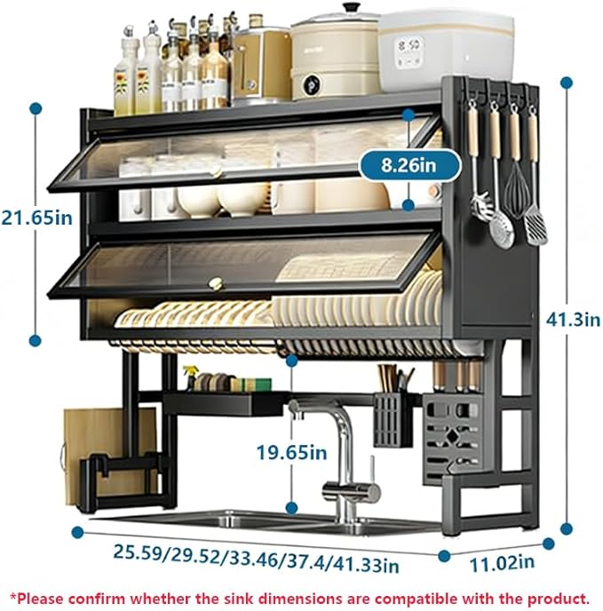Over The Sink Dish Drying Rack, Piano Lacquer, Thickened Steel Pipe, Over Sink Dish Drying Rack, Over Sink Rack, for Dishes, Glasses, Bowls, Cutlery Black 37.4in (Large)