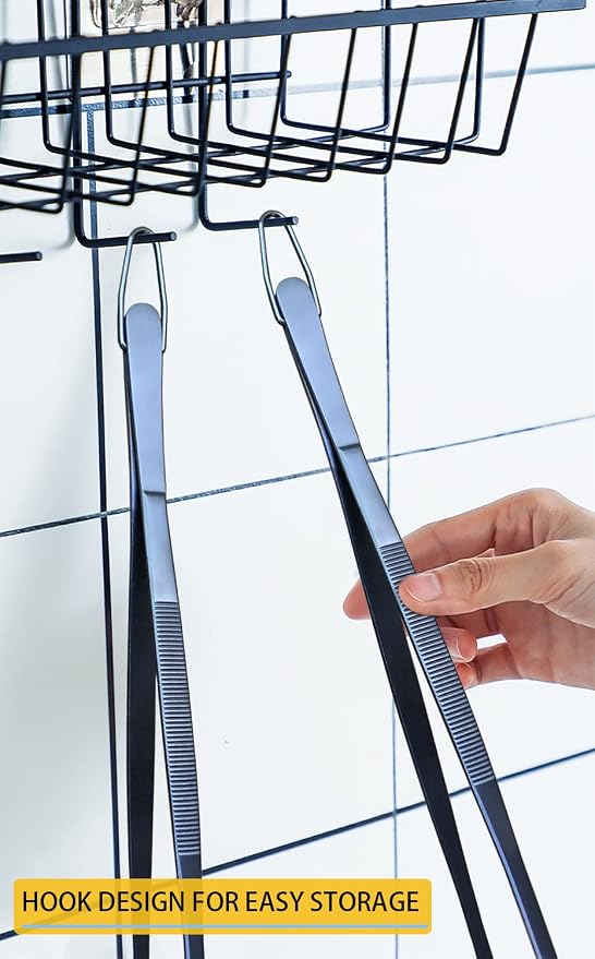 JETKONG 2 Pcs 12-Inch Cooking Tweezer Tongs Stainless Steel Kitchen Tweezers Plating Tongs (Navy Blue)