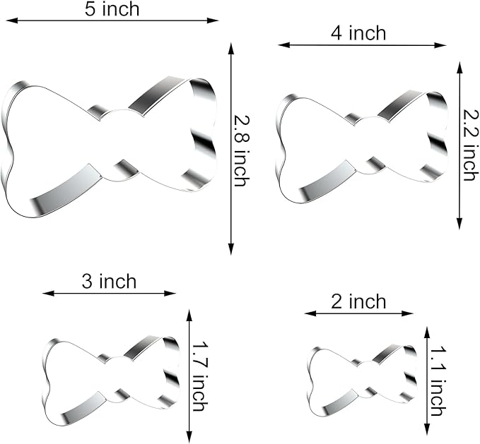 Bow Tie Cookie Cutter Set - 5 inch, 4 inch, 3 inch, 2 inch - 4 Piece Little Man Father's Day Cookie Cutters Shapes Molds - Stainless Steel