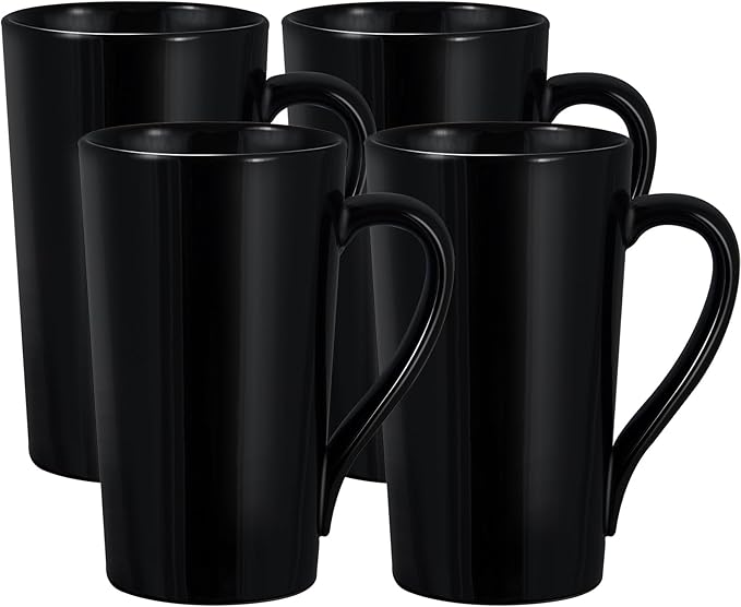 20oz Porcelain Coffee Mugs Set of 4, Large Tall Coffee Mugs with Handles, Modern Ceramic Coffee Cups for Coffee, Tea, Cocoa, Milk, Gifts for Women Men - Black