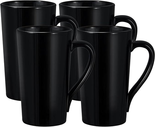 20oz Porcelain Coffee Mugs Set of 4, Large Tall Coffee Mugs with Handles, Modern Ceramic Coffee Cups for Coffee, Tea, Cocoa, Milk, Gifts for Women Men - Black