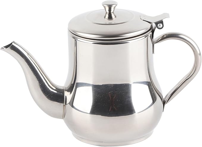 OUKENS Teapot with Removable Strainer, 30oz Stainless Steel Gooseneck Pour Over Kettle Modern Silver Small Coffee Tea Pot Infuser for 1-3 People, for Loose Leaf Tea & Pour-Over Coffee