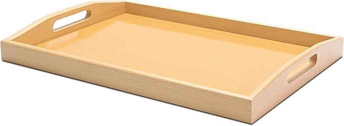 Serving Trays for Home Decor, 15.7"x11.4"x2" Medium Bamboo Serving Tray with Handle, Food Tray for Coffee Table, Ottoman, Breakfast, Dining