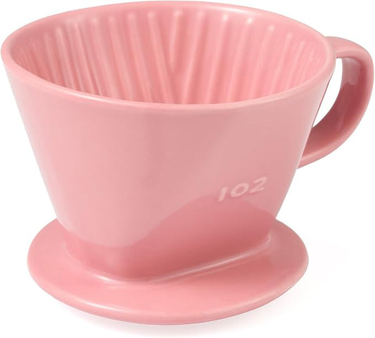 Pour Over Coffee Dripper, Ceramic Pour Over Coffee Maker with 3 Holes Flat Bottom, Easy Manual Brew Maker, Porcelain Slow Filter Cone for Travel, Camping, Office, Home,Pink